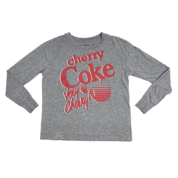 Coca Cola Tops - Coca Cola Cherry Coke Very Cherry! Retro Graphic Print Long Sleeve Tee Sz M Gray